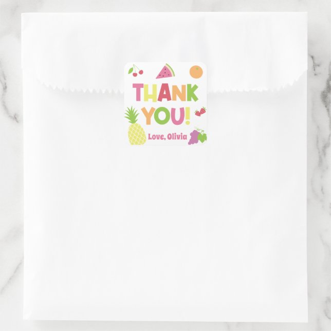 Colorful Tutti Frutti Photo Birthday Thank You Square Sticker (Bag)