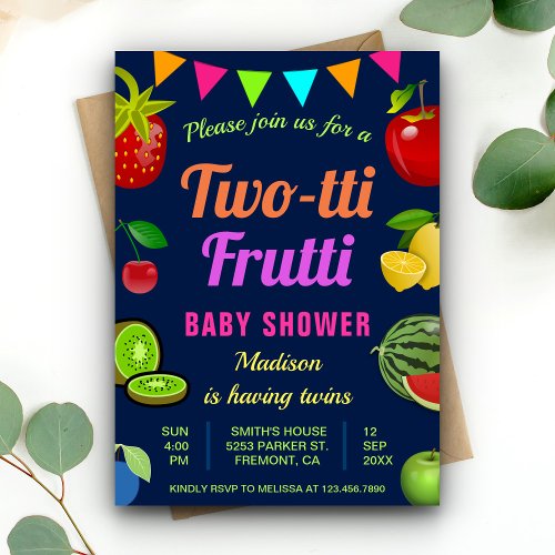 Colorful Tutti Frutti Twins Baby Shower Invitation