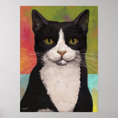 Colorful Tuxedo Cat Poster