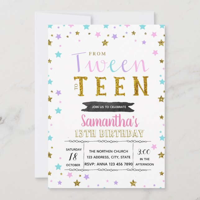 Colorful tween to teen party invitation (Front)