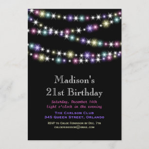 Colorful Twinkle Lights 21st Birthday Invitation