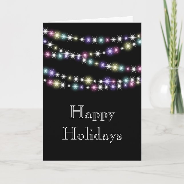 Colorful Twinkle Lights Happy Holidays Card (Front)