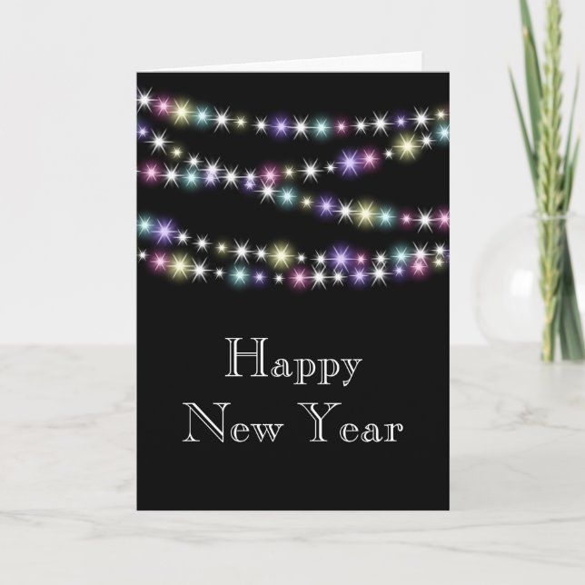 Colorful Twinkle Lights Happy New Year Card (Front)