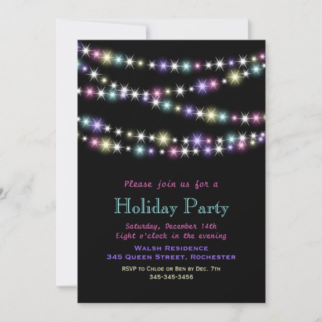 Colorful Twinkle Lights Holiday Party Invitation (Front)