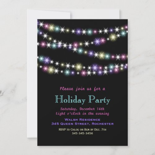 Colorful Twinkle Lights Holiday Party Invitation