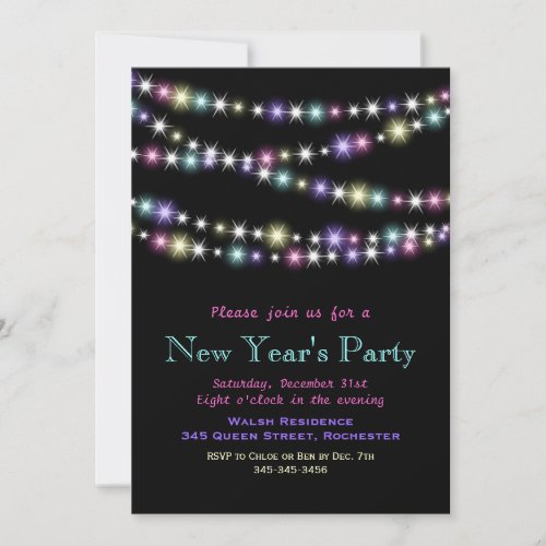 Colorful Twinkle Lights New Years Invitation