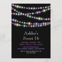 Colorful Twinkle Lights Sweet 16 Party Invitation