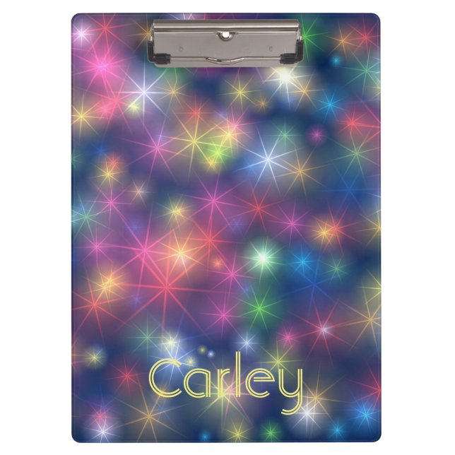 Colorful Twinkling Stars Galaxy Personalised Clipboard (Front)