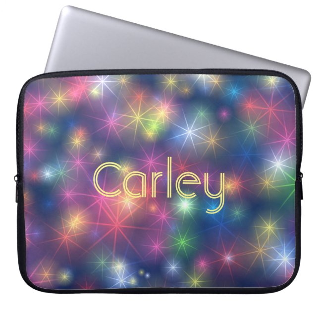 Colorful Twinkling Stars Galaxy Personalised Laptop Sleeve (Front)
