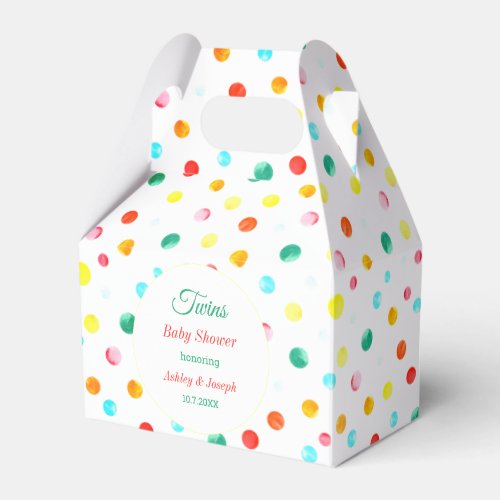 Colorful Twins Baby Shower Dots Pattern   Favor Boxes