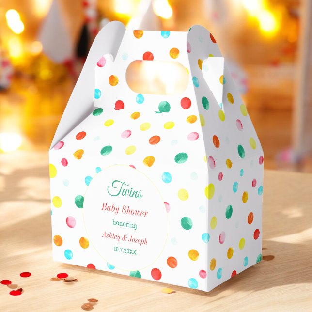 Colorful Twins Baby Shower Dots Pattern   Favor Boxes (Creator Uploaded)