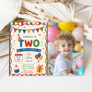 Colorful TWO 2nd Birthday Party Invitation