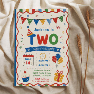 Colorful TWO 2nd Birthday Party Invitation
