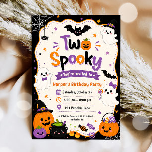 Colorful Two Spooky Halloween Birthday Party Invitation