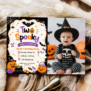 Colorful Two Spooky Halloween Birthday Party Photo Invitation