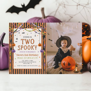 Colorful Two Spooky Halloween Birthday Photo Invitation