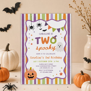 Colorful Two Spooky Halloween Ghost 2nd Birthday Invitation