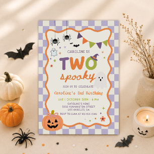 Colorful Two Spooky Halloween Ghost 2nd Birthday Invitation