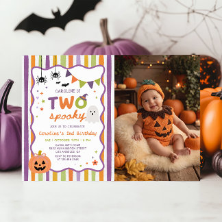 Colorful Two Spooky Halloween Ghost Birthday Photo Invitation