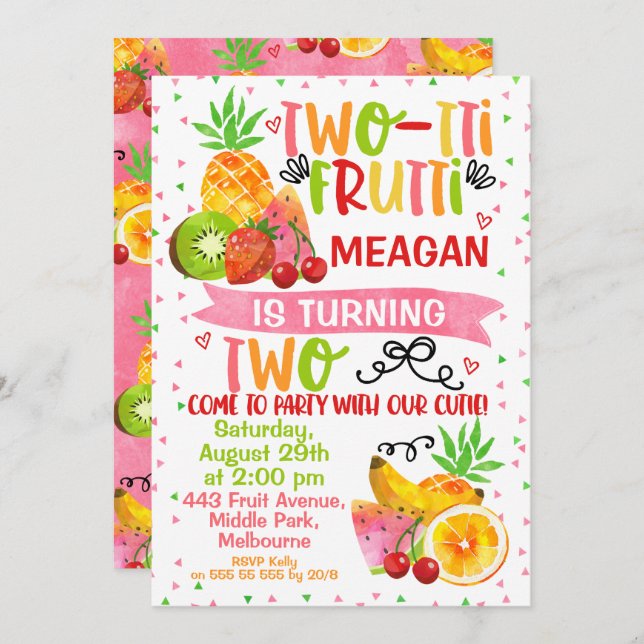 Colorful Two-tti Frutti 2nd Birthday Invitation (Front/Back)