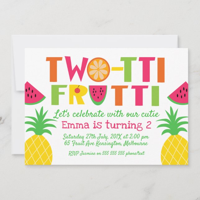 Colorful Two-tti Frutti Birthday Invitation (Front)