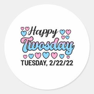 Colorful Twosday February 22nd 2022 Hearts Classic Round Sticker