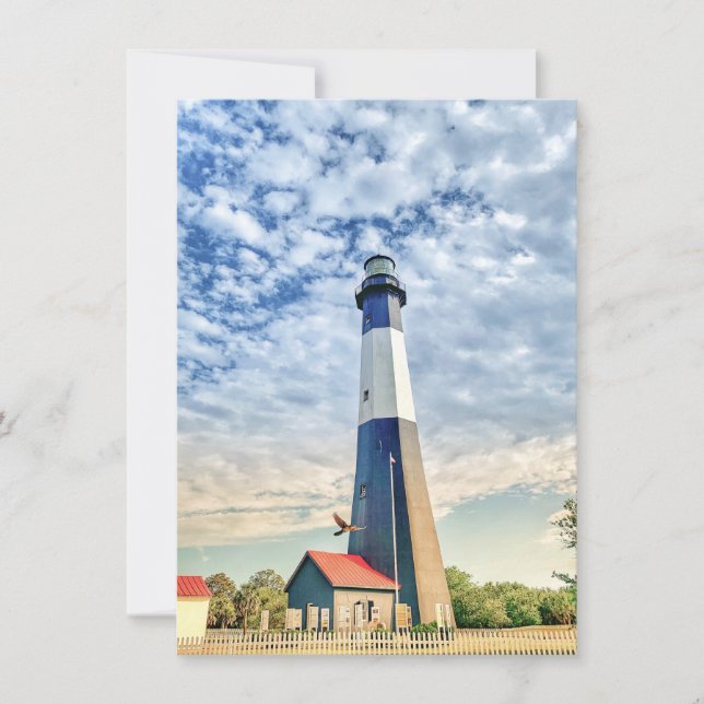 Colorful Tybee Lighthouse Souvenir Note Card (Front)