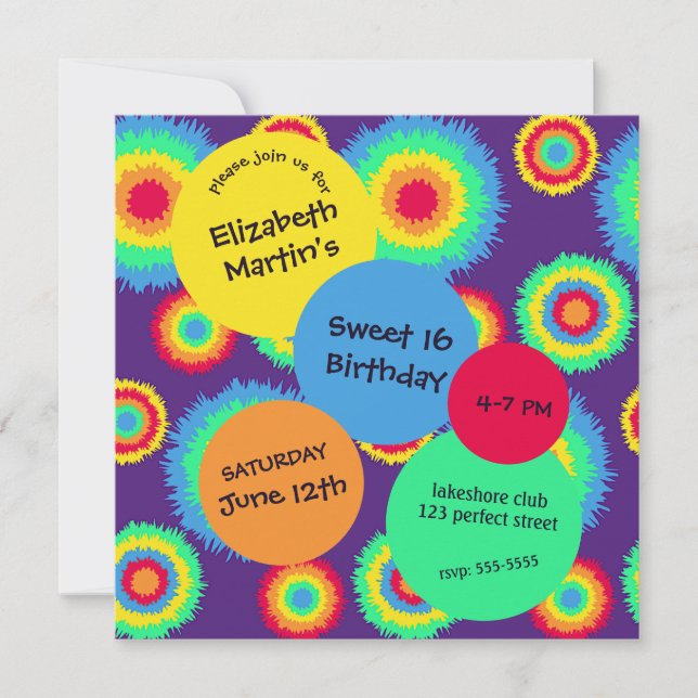 Colorful Tye Dye Birthday Party Invitation (Front)