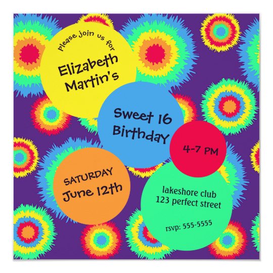 Colorful Tye Dye Birthday Party Invitation Zazzle