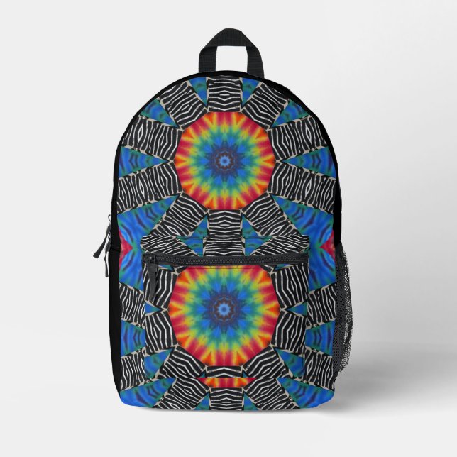 Colorful Tye Dye Blue Red Black White Backpack (Front)
