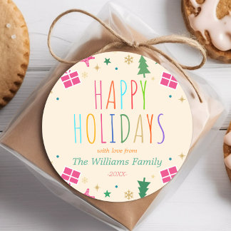 Colorful Type Happy Holidays Gift Classic Round Sticker
