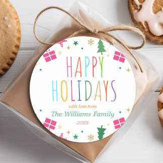 Colorful Type Happy Holidays Gift Classic Round Sticker