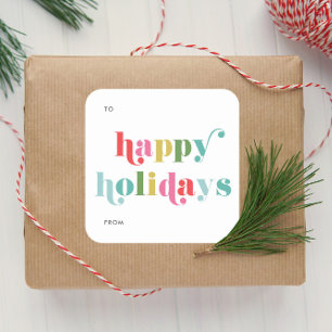 Colorful Type Happy Holidays Gift  Square Sticker