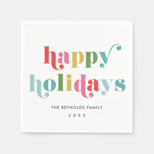 Colorful Type Happy Holidays Modern Napkins
