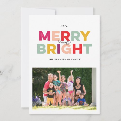 Colorful Type Merry and Bright Flat Holiday Card