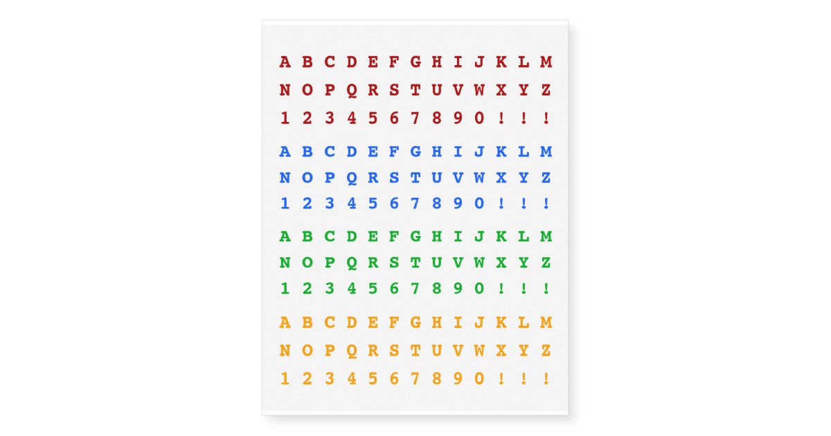 Colorful Typewriter-Style Alphabet Characters Temporary Tattoos ...