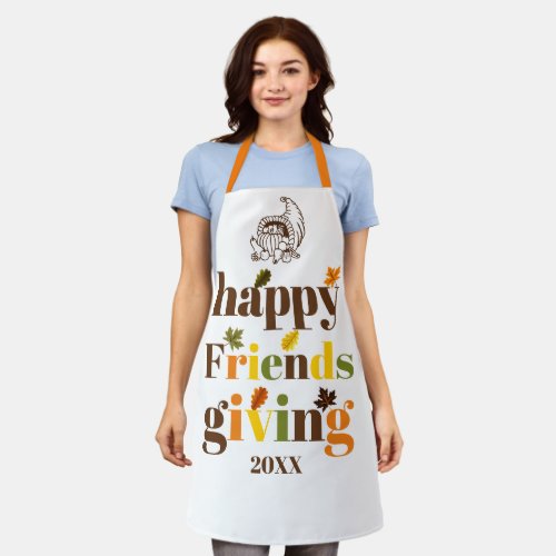 Colorful typography and cornucopia Friendsgiving Apron