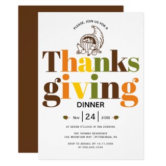 Colorful typography and cornucopia Thanksgiving Invitation