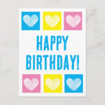 Colorful Typography And Hearts Happy Birthday Postcard