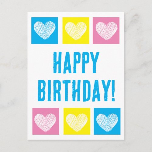 Colorful Typography And Hearts Happy Birthday Postcard