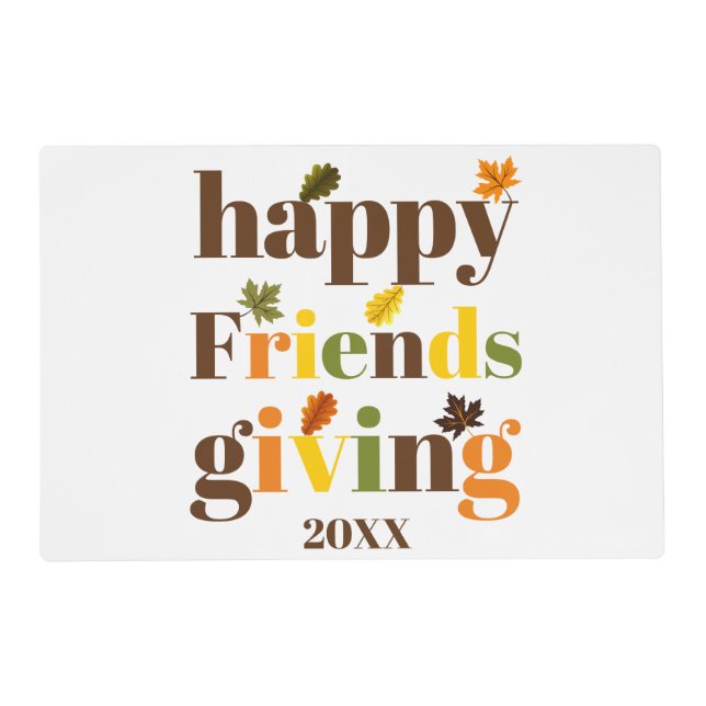 Colorful typography and leaves Friendsgiving fall Placemat (Front)