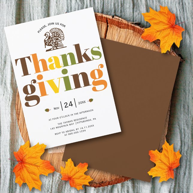 Colorful typography and turkey Thanksgiving Invitation (Creator Uploaded)
