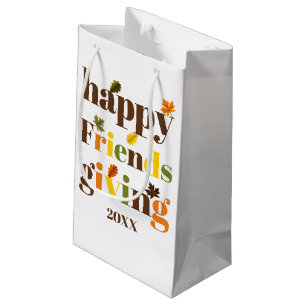 Colorful typography, autumn leaves Friendsgiving Small Gift Bag
