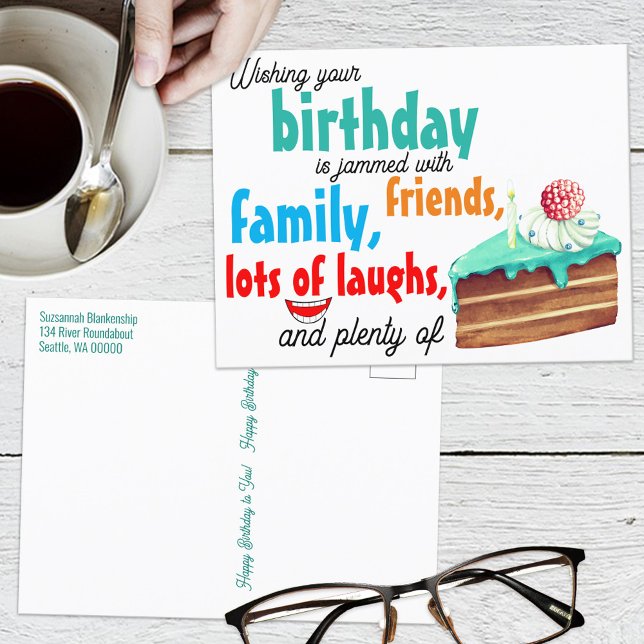Colorful Typography Birthday Cake Best Wishes Postcard (Creator Uploaded)