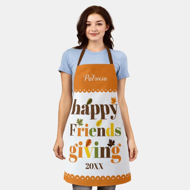 Colorful typography, border Happy Friendsgiving Apron (Worn)
