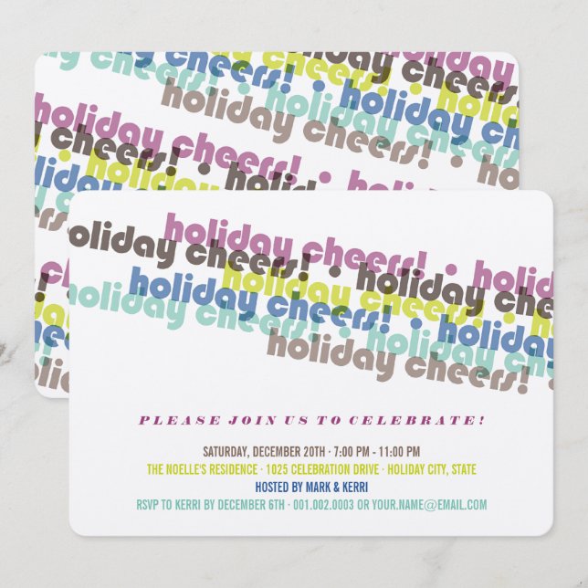 Colorful Typography Cheers Holiday Party Invite (Front/Back)