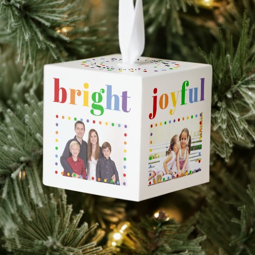 Colorful typography dots christmas holiday photo cube ornament