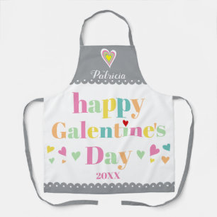 Colorful typography, gray border Galentines Day Apron