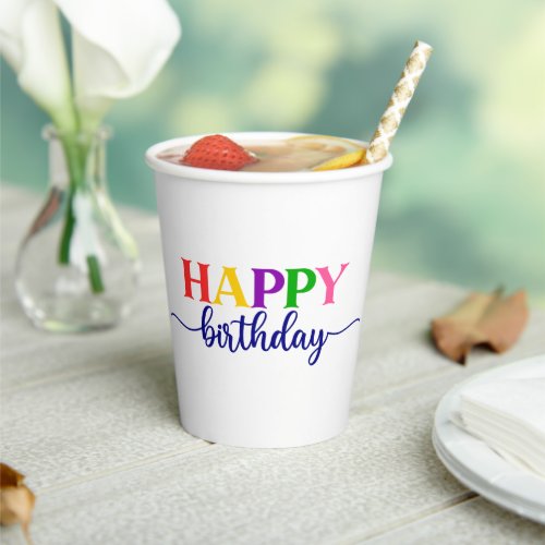 Colorful Typography Happy Birthday  Paper Cups