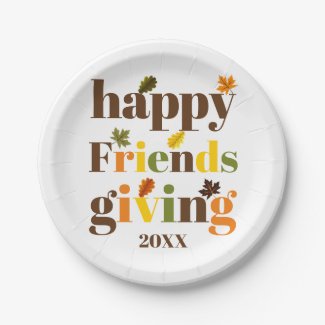 Colorful typography Happy Friendsgiving 2019 fall Paper Plate